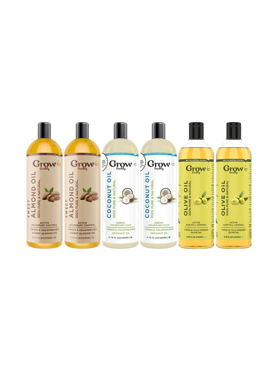Growbuddy Set Of 6 Coconut Oil, Almond Oil & Olive Oil - 200 ml Each-image-34