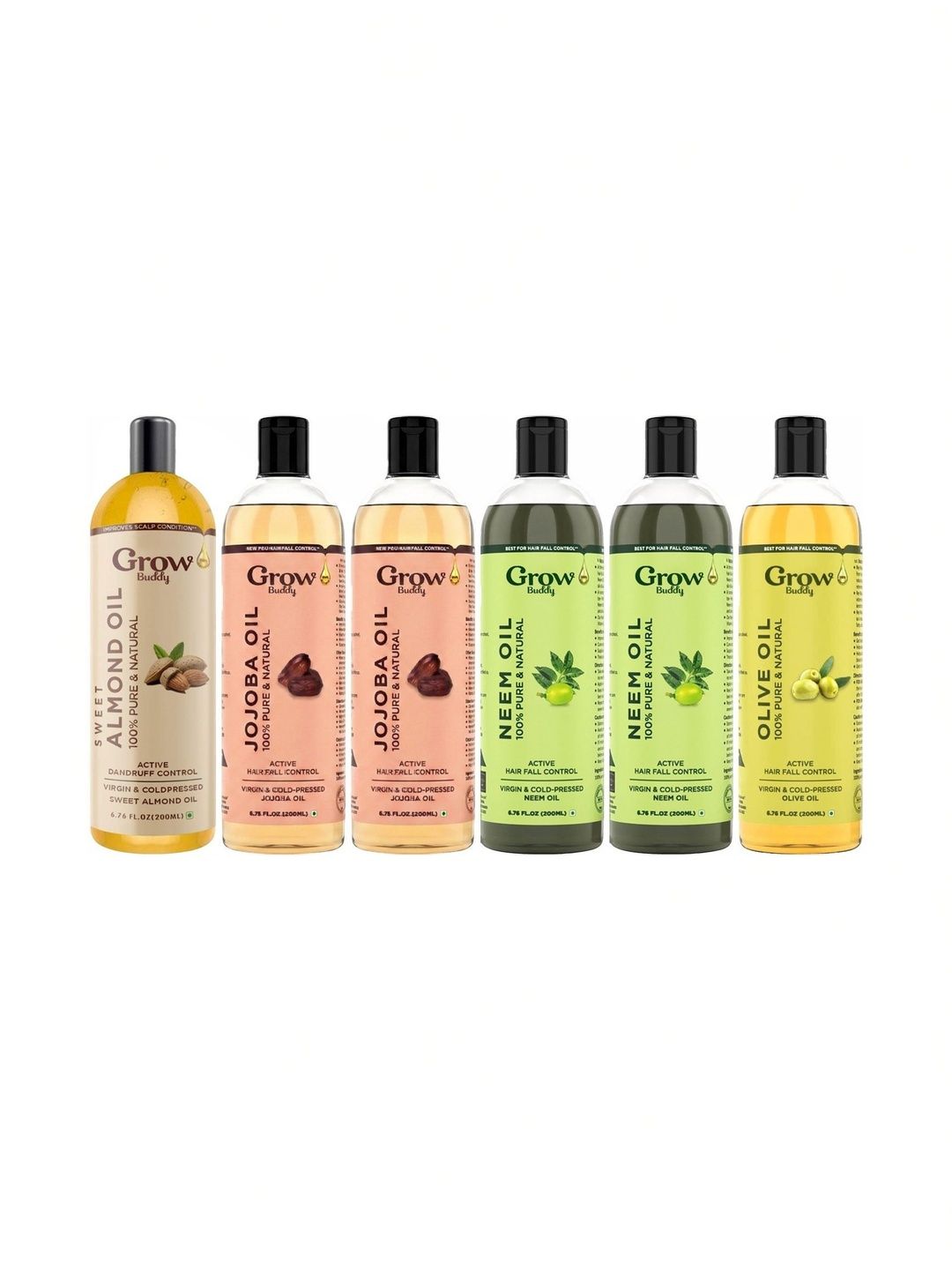 Growbuddy Set Of 6 Almond Oil, Jojoba Oil, Neem Oil & Olive Oil - 200 ml Each-image-32
