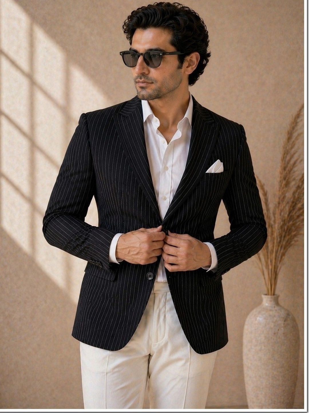 SOURAGYA Striped Notched Lapel Tuxedo Tailored Fit Party Blazers-picture-10