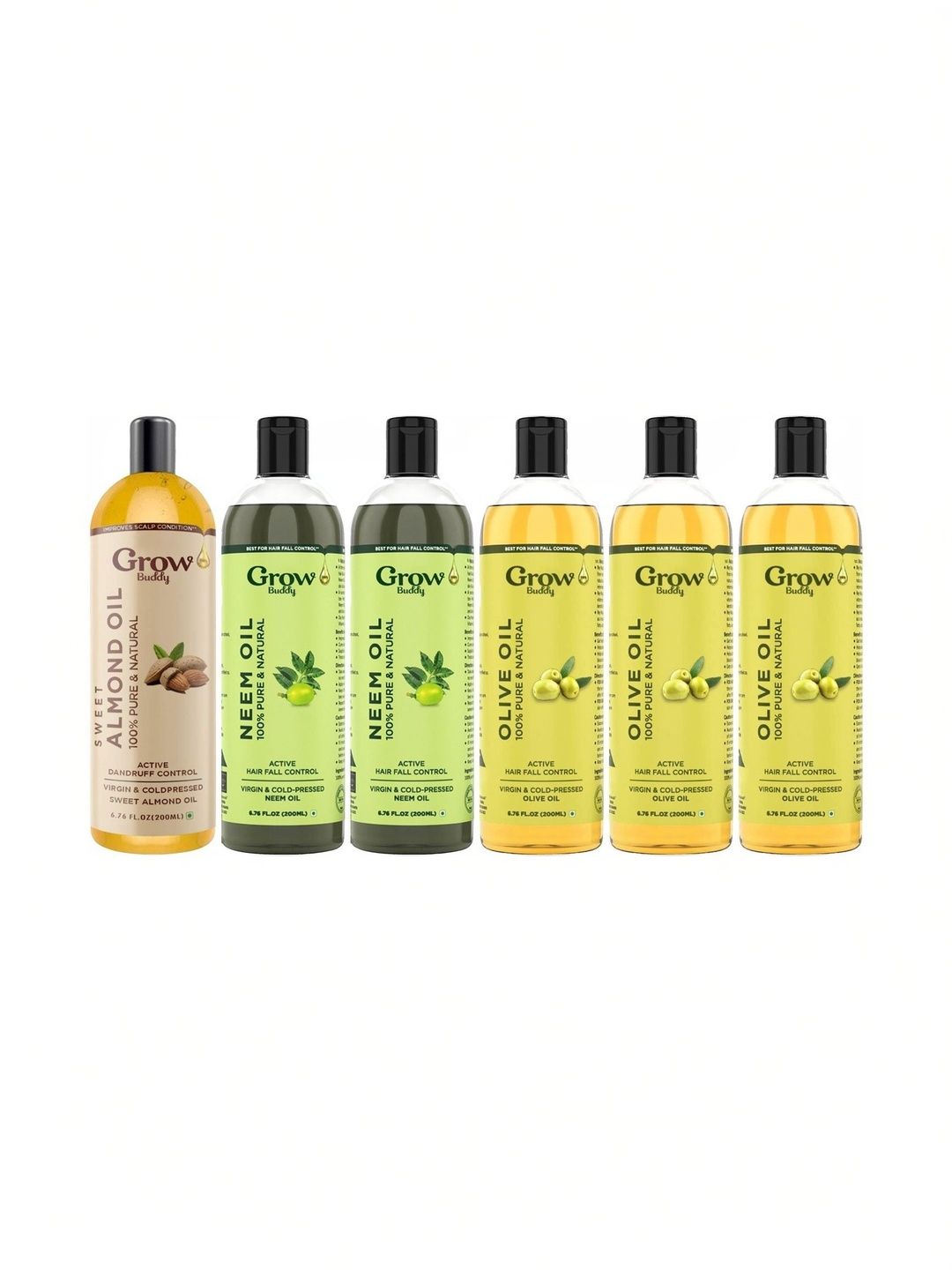 Growbuddy Set Of 6 Neem Oil, Almond Oil & Olive Oil - 200 ml Each-image-35