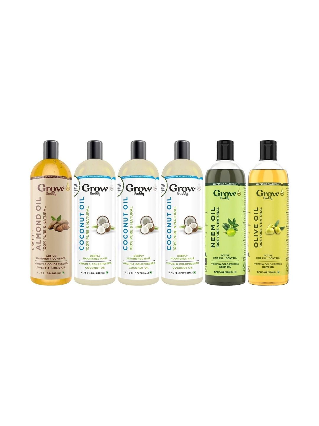 Growbuddy Set Of 6 Almond Coconut Neem & Olive Oil - 200 ml Each-image-39