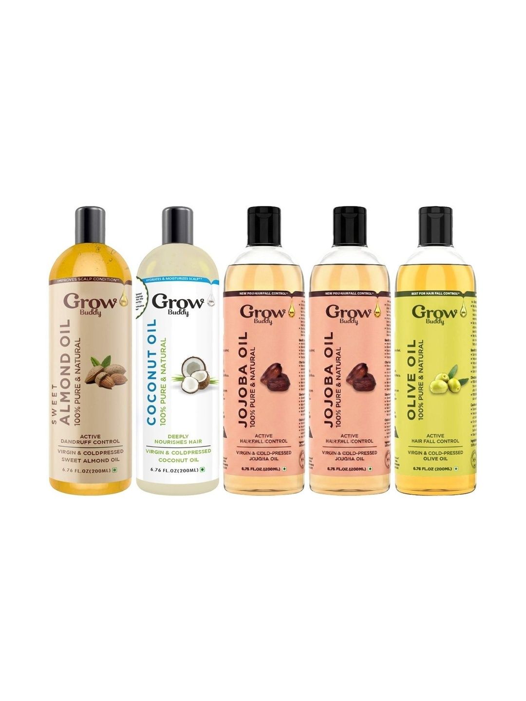 Growbuddy Set Of 5 Almond Coconut Jojoba & Olive Oil - 200 ml Each-image-21