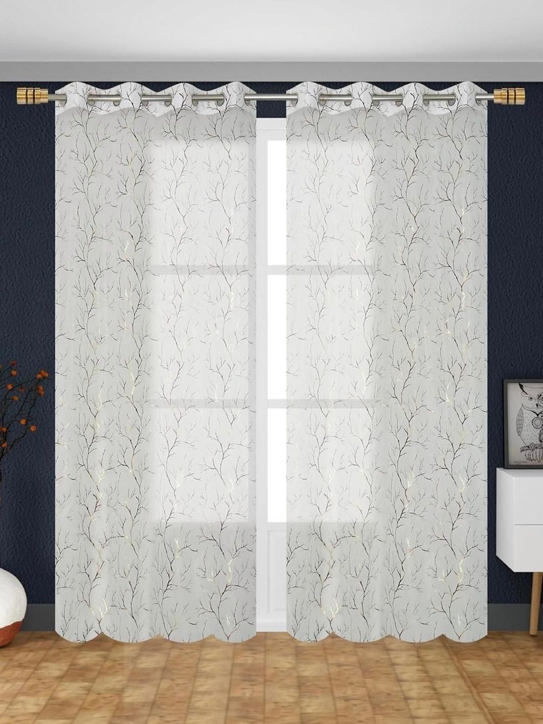Vervique White Floral Sheer Door Curtain-image-27