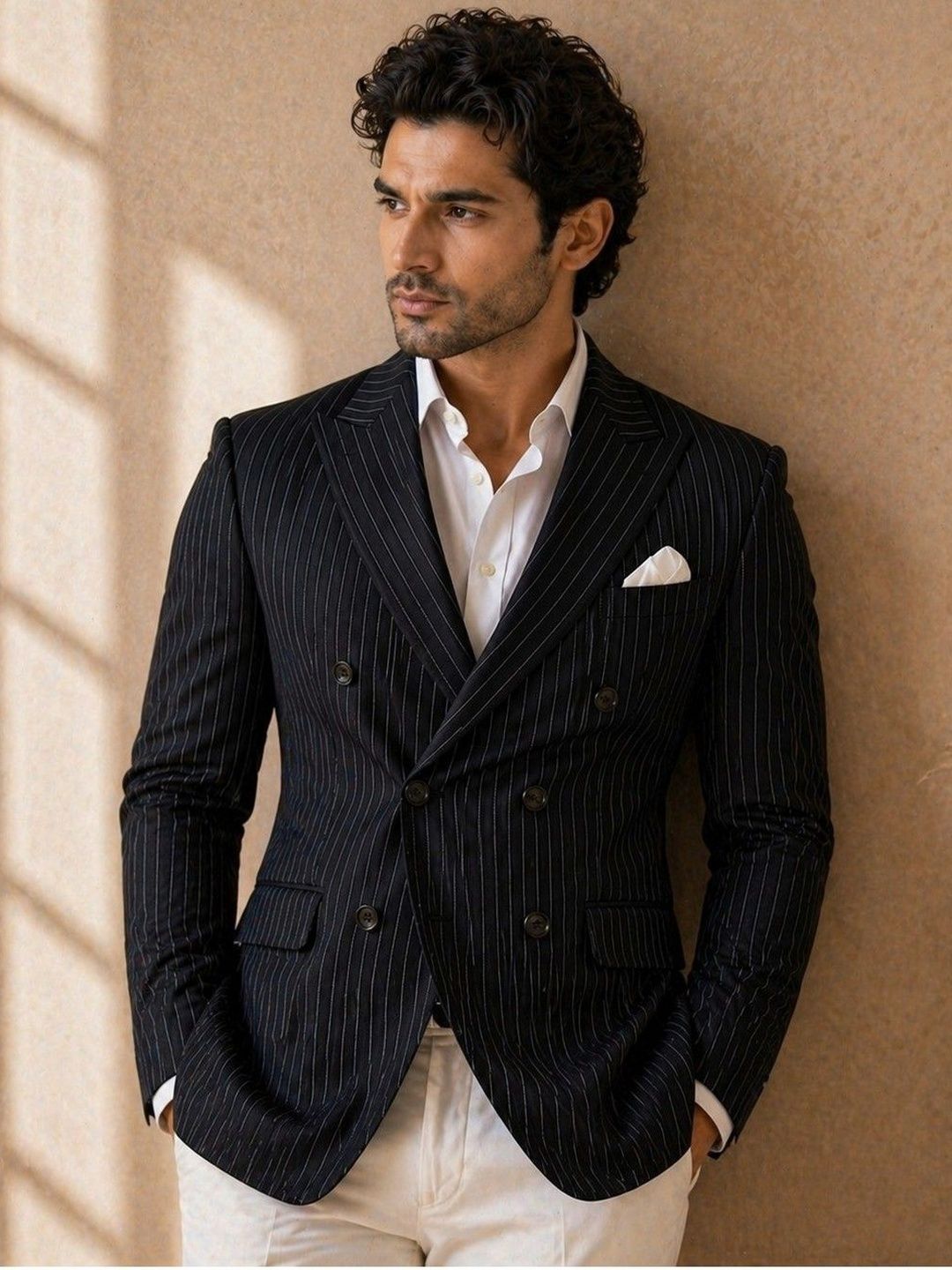 SOURAGYA Striped Notched Lapel Tuxedo Tailored Fit Party Blazers-image-3