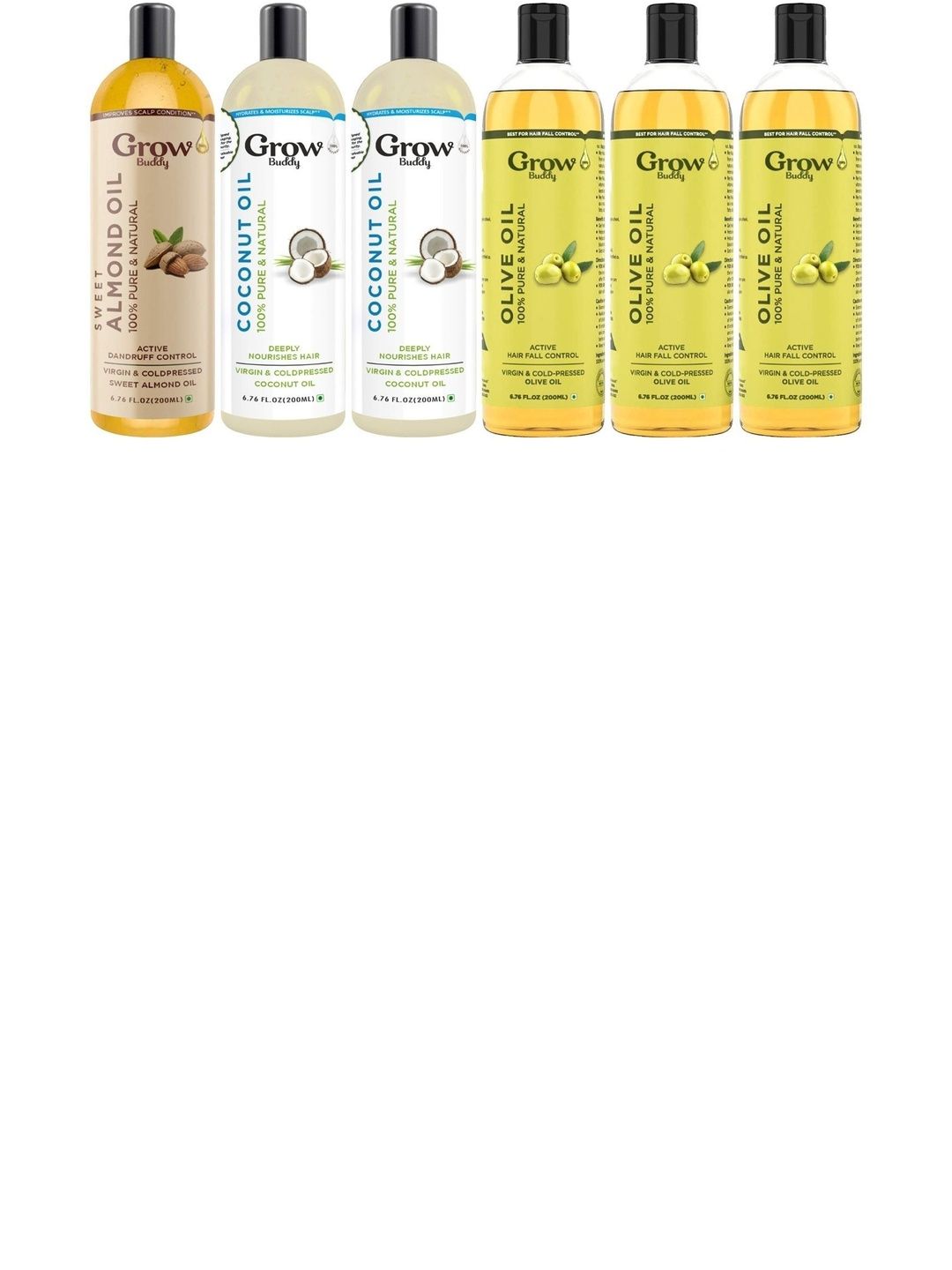 Growbuddy Set Of 6 Almond Coconut & Olive Oil - 200 ml Each-image-37