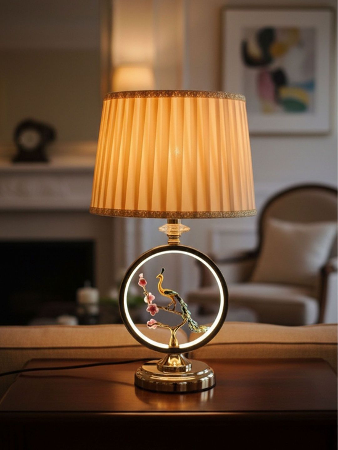 ELARE Rose Gold Textured Metal Traditional Frusturical Shaped Table Lamp with Bulb-image-9