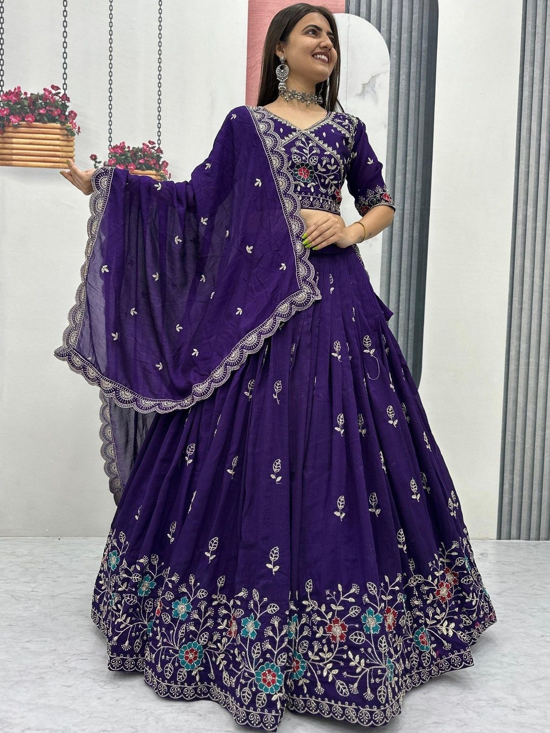 all about you Embroidered Thread Work Ready to Wear Lehenga & Blouse With Dupatta-image-2