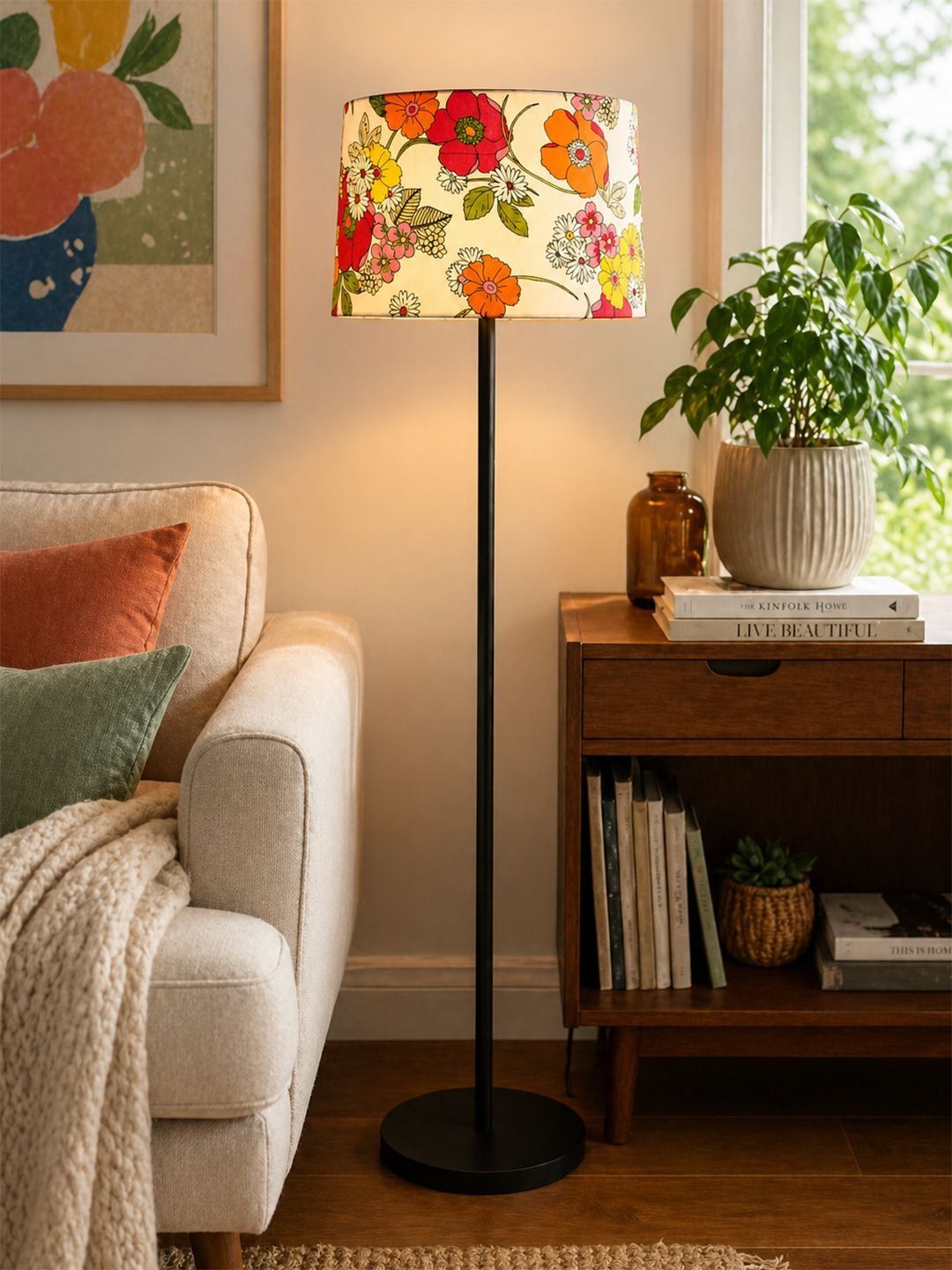 Decorcity Black & Red Printed Metal Cylinder Floor Lamps-image-16