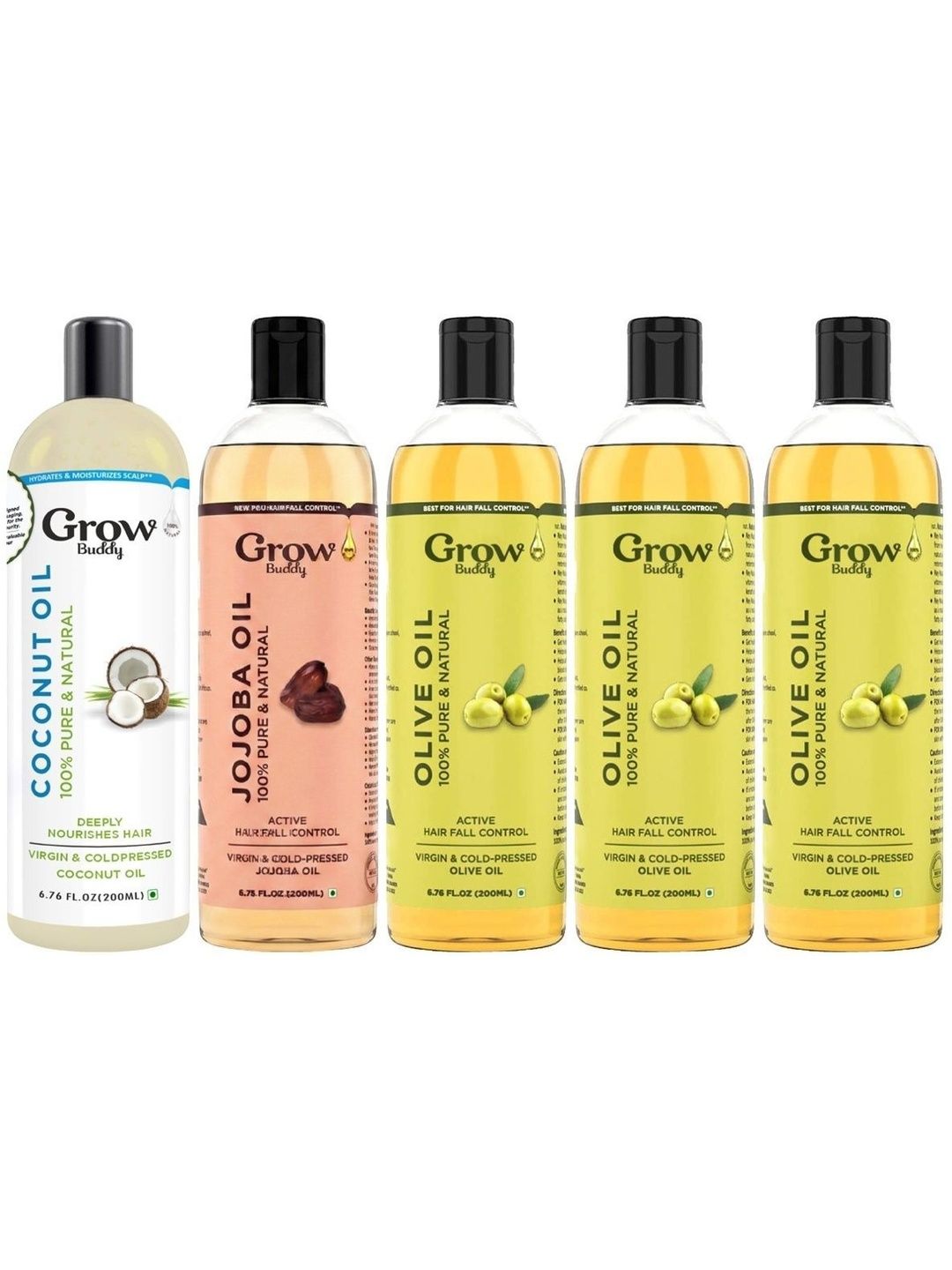 Growbuddy Set Of 5 Virgin & Cold Pressed Coconut, Jojoba & Olive Oil - 200 ml Each-image-27