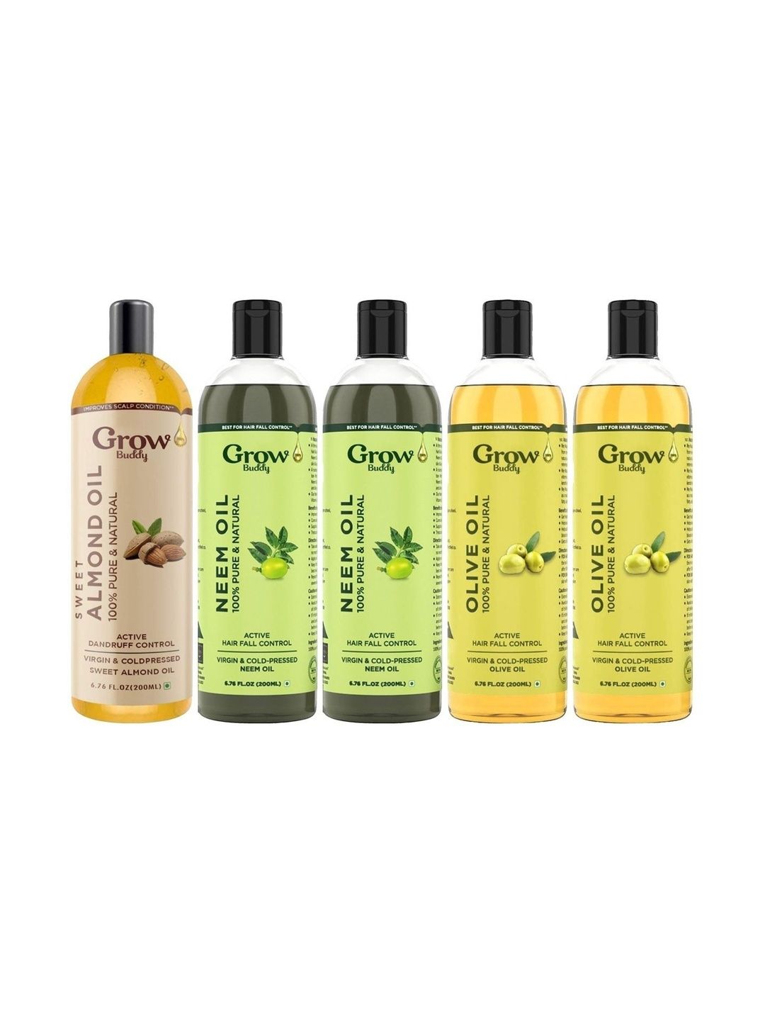 Growbuddy Set Of 5 Sweet Almond Neem & Olive Oil - 200 ml Each-image-26