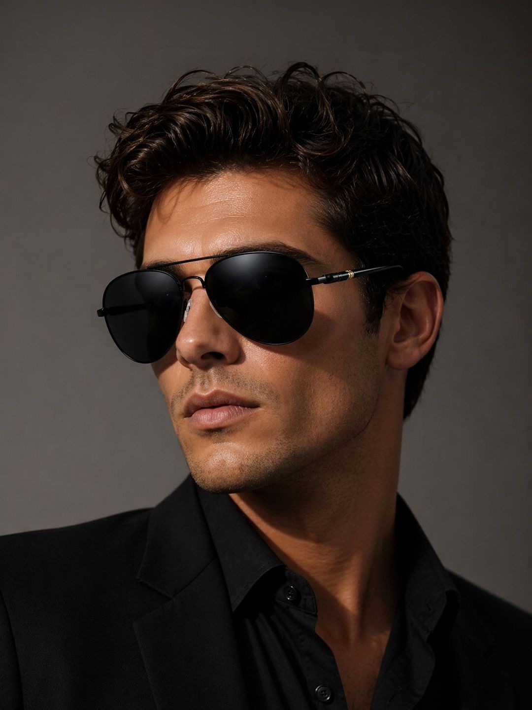 HAYDEN haiza Men Black Lens & Black Aviator Sunglasses with-image-36