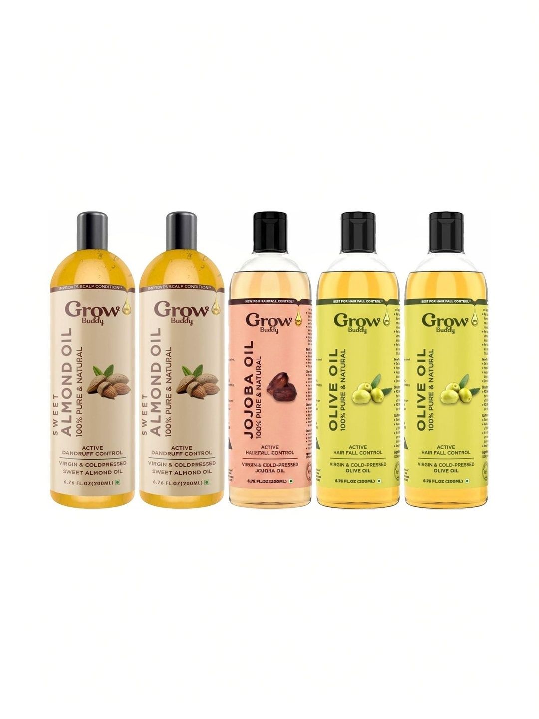Growbuddy Set Of 5 Almond Oil, Jojoba Oil & Olive Oil - 200 ml Each-image-22