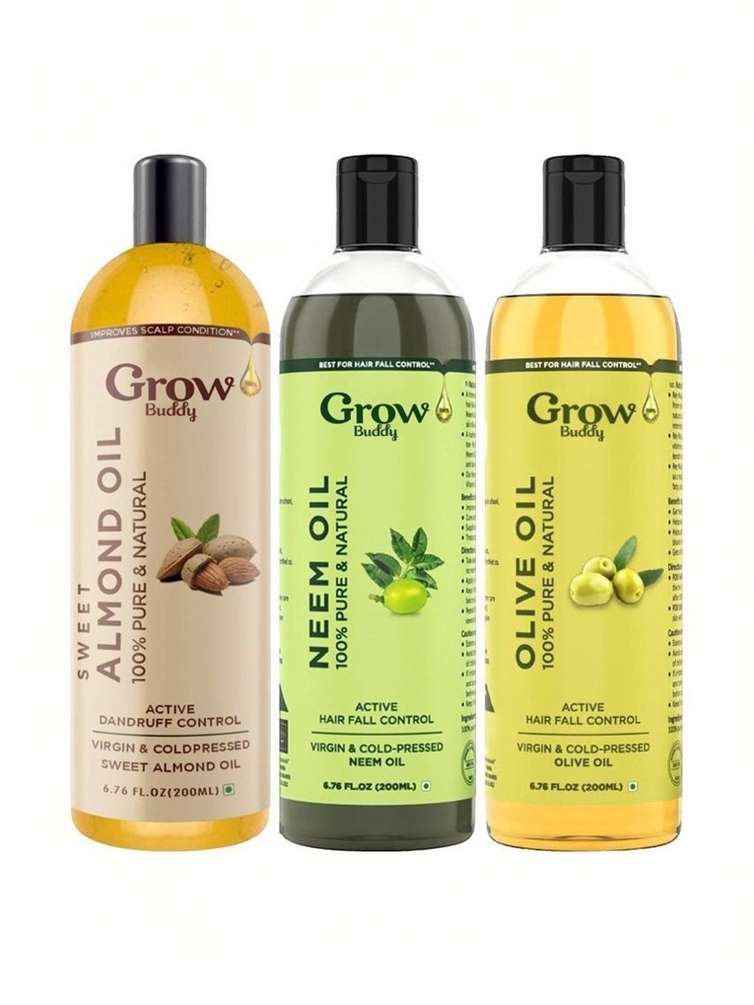 Growbuddy Set Of 3 Sweet Almond Neem & Olive Oil - 200 ml Each-image-40