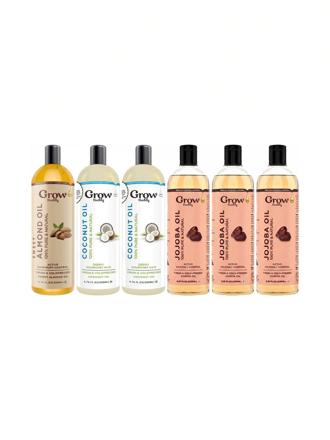 Growbuddy Pack Of 6 Almond, Jojoba, Coconut Hair Oil - 200ml Each-picture-51