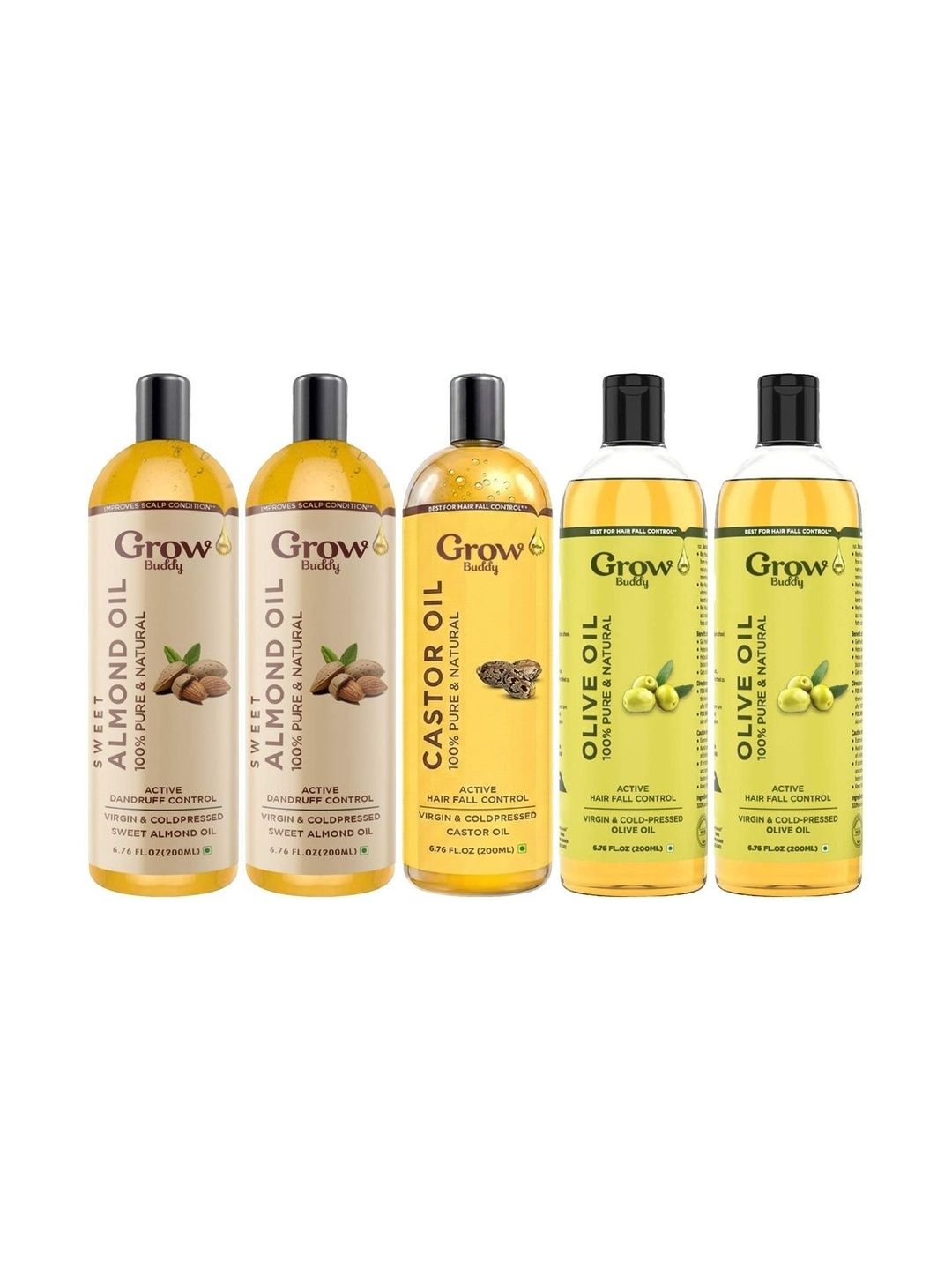 Growbuddy Set Of 5 Sweet Almond Castor & Olive Oil - 200 ml Each-image-38