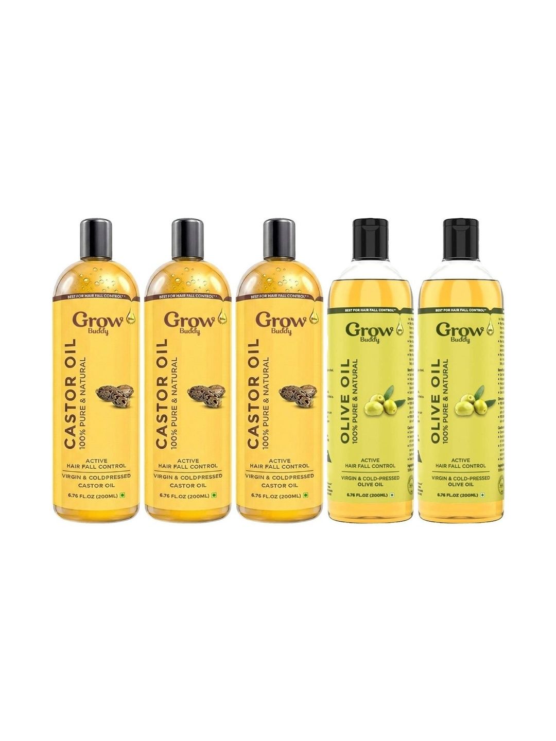 Growbuddy Set Of 5 Castor & Olive Oil - 200 ml Each-image-35