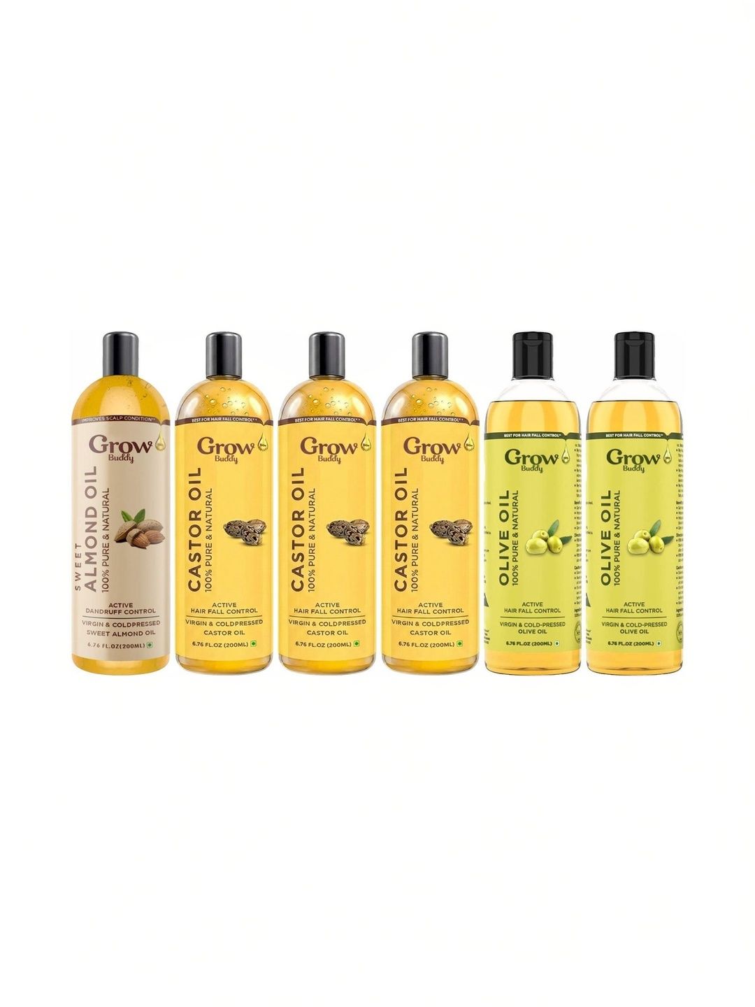 Growbuddy Set Of 6 Sweet Almond Castor & Olive Oil - 200 ml Each-image-32