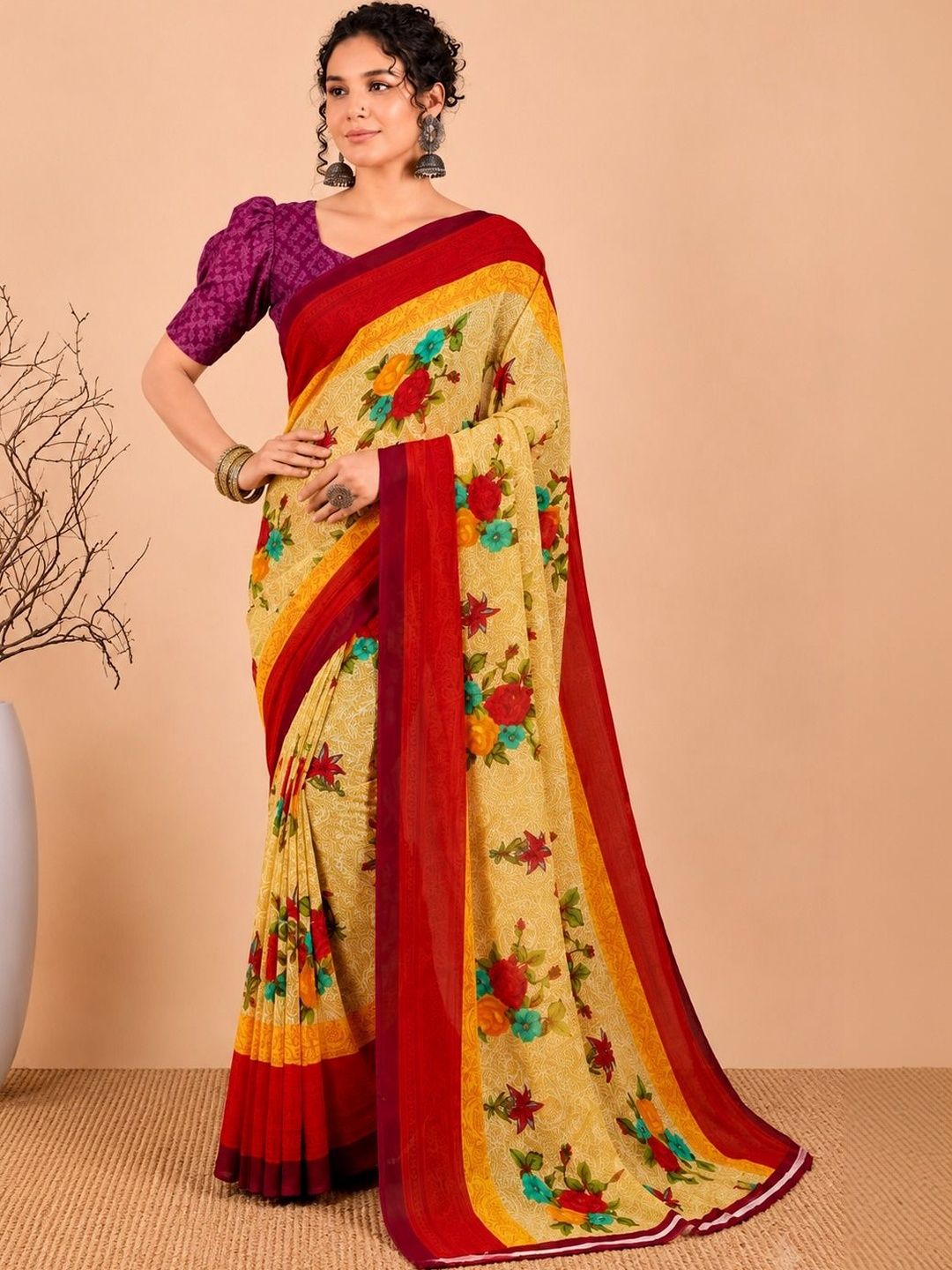 Varutex Floral Poly Georgette Saree-picture-32
