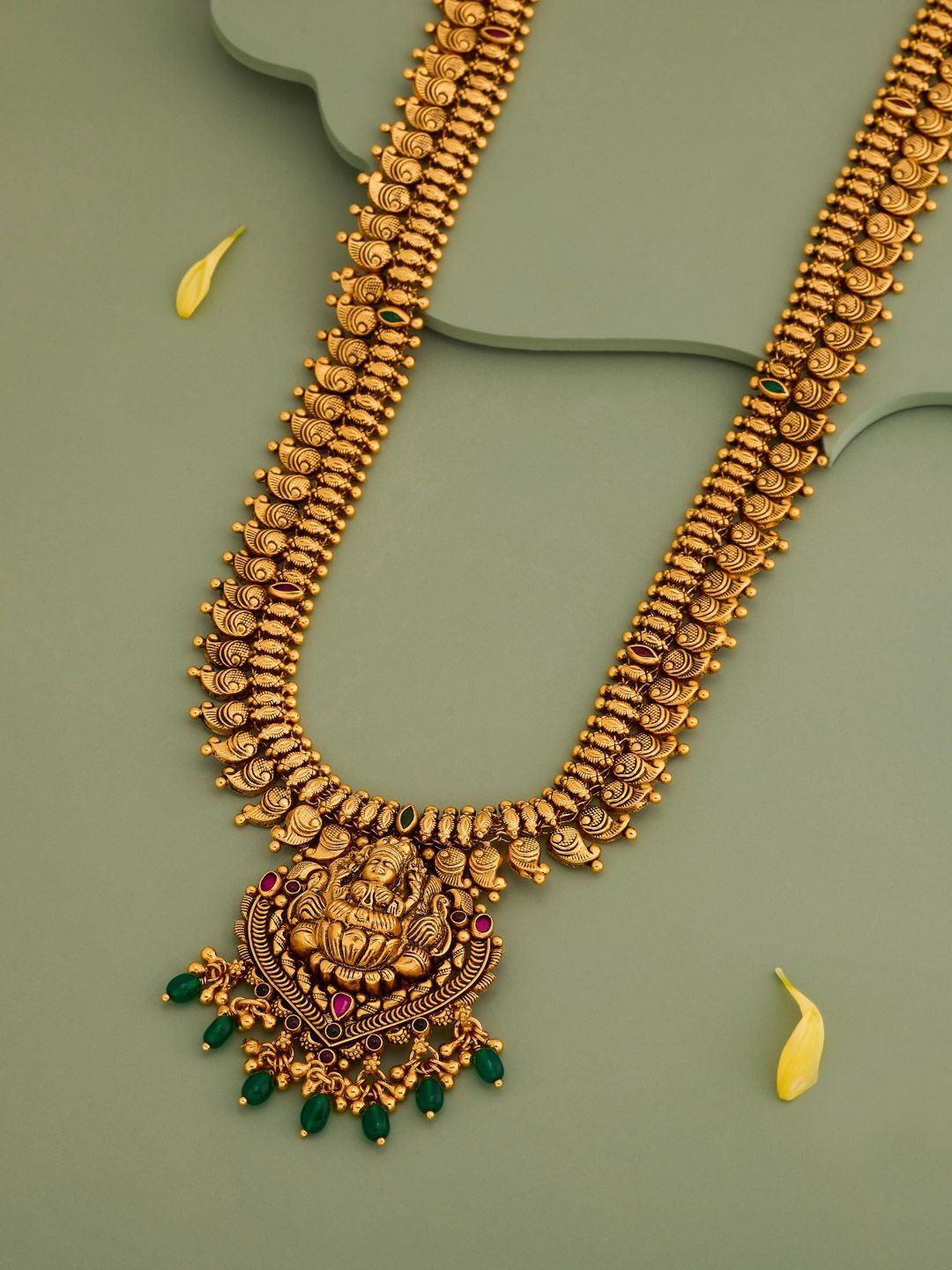 Kushal's Fashion Jewellery Sterling Silver Gold-Plated Temple Necklace-picture-30