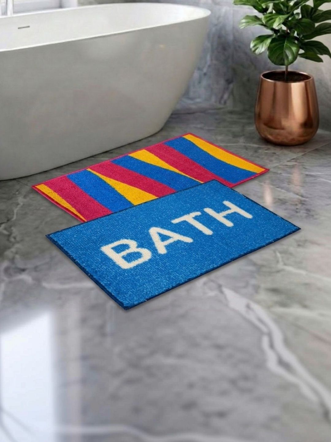 Athom Living Set 2 Blue & Red Printed Anti Slip Bath Rugs-picture-18