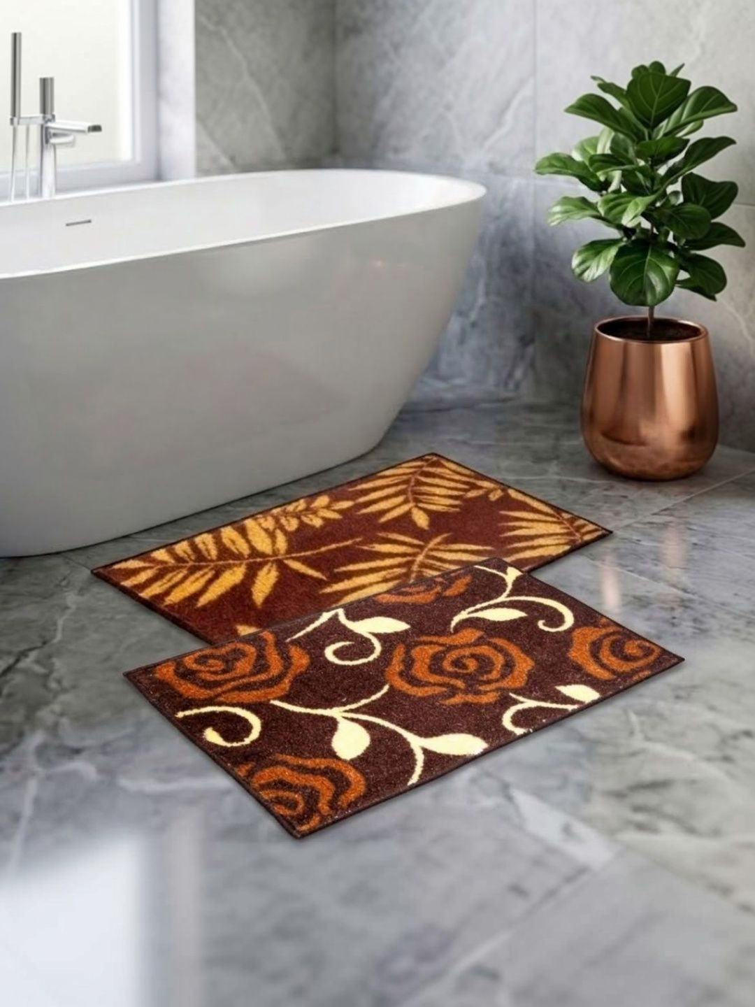 Athom Living Beige & Orange-Coloured 2-Pieces Printed Anti-Slip Doormats-picture-6