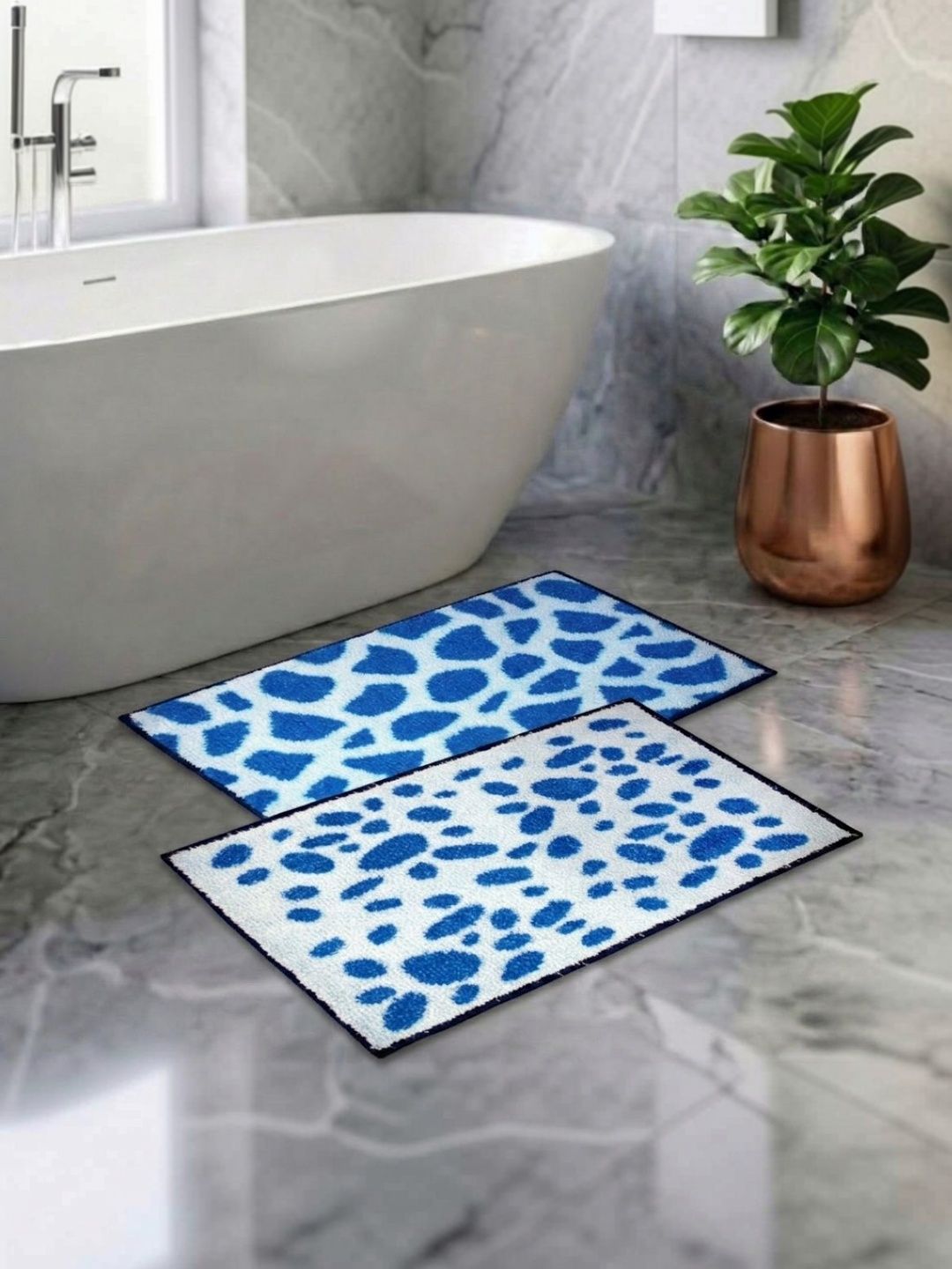 Athom Living Pack Of 2 Blue & White Printed Anti Slip Bath Mat-picture-34