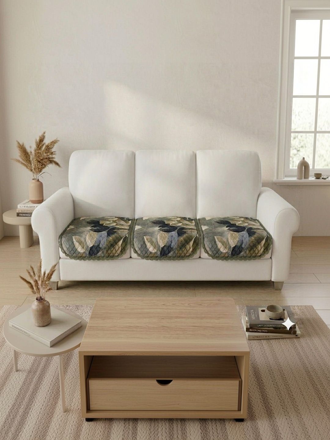 RAINBOW FURNISHINGS Green Printed 3 Piece Sofa Cover Without Arms-picture-36
