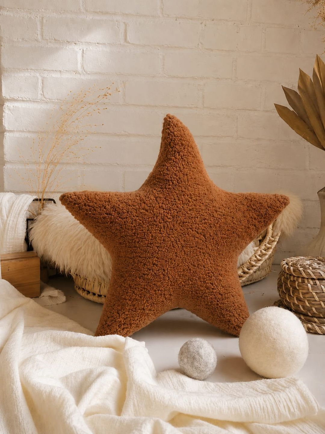 Dhrohar Brown Star Shape Teddy Plush Cushion Pillow-picture-53