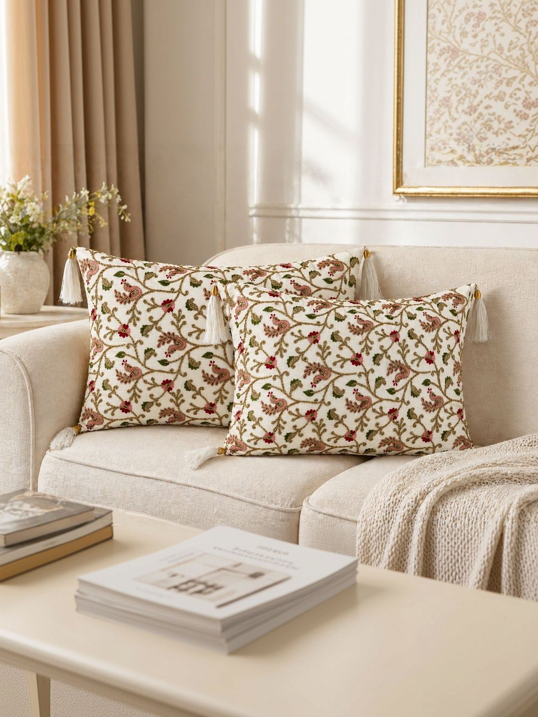 MONKDECOR Pink Set of 2 Embroidered Rectangle Cushion Covers-image-9