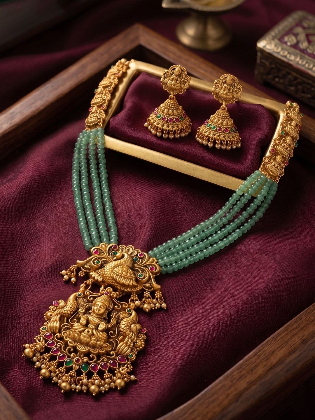 Bagdo Gold-Plated Temple Stone Studded & Beaded Necklace and Earrings-picture-18