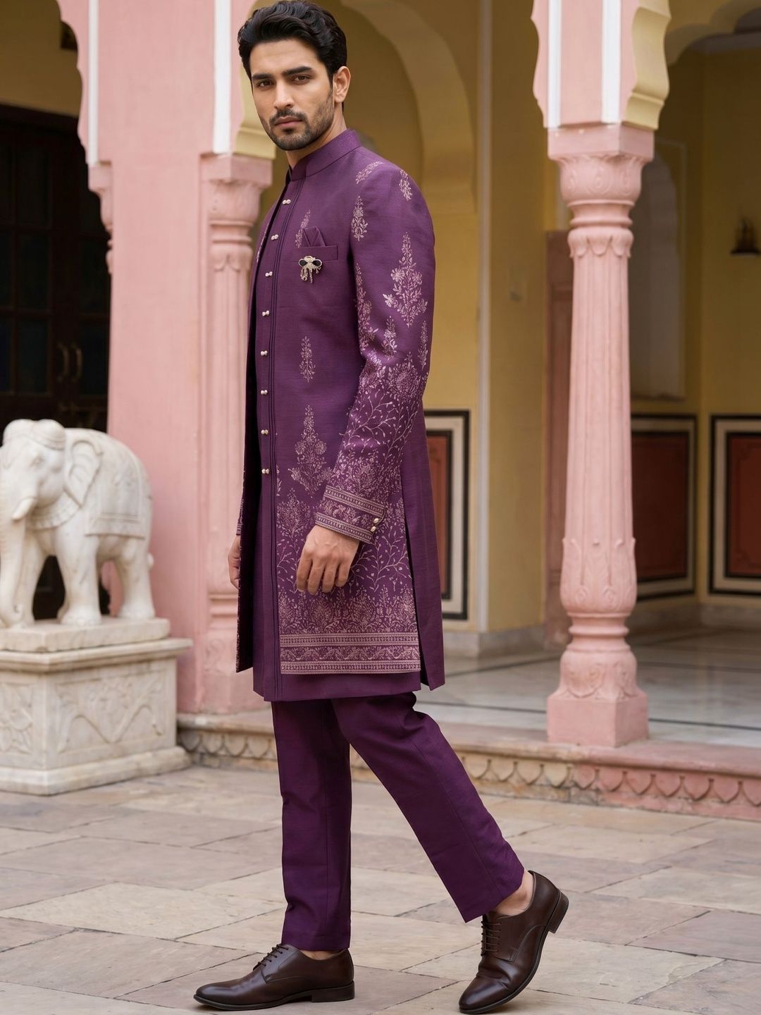 SOURAGYA Embroidered Sherwani Set-image-47
