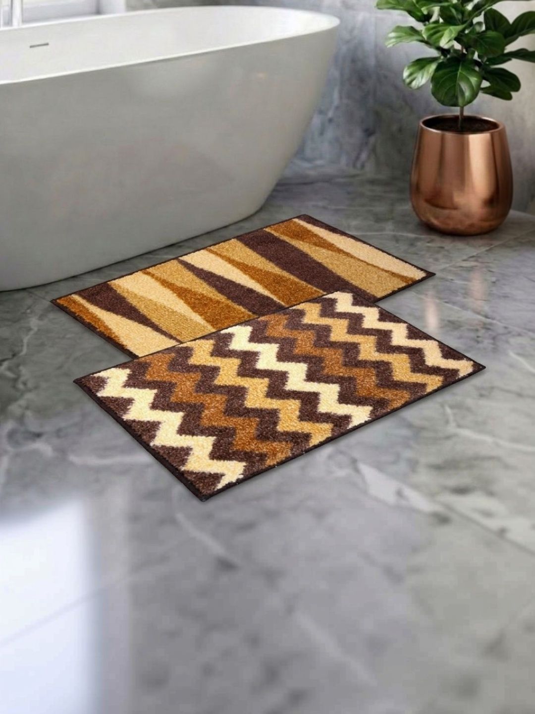 Athom Living Set 2 Beige Printed Anti Slip Bath Rugs-picture-37