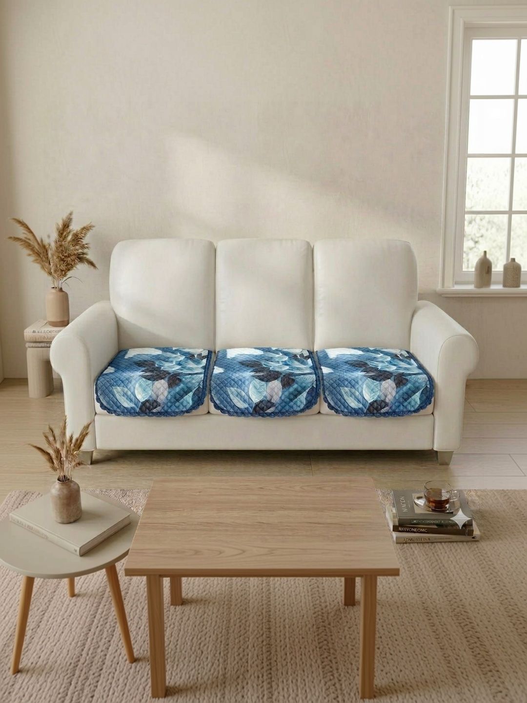 RAINBOW FURNISHINGS Blue Printed 3 Piece Sofa Cover Without Arms-picture-53