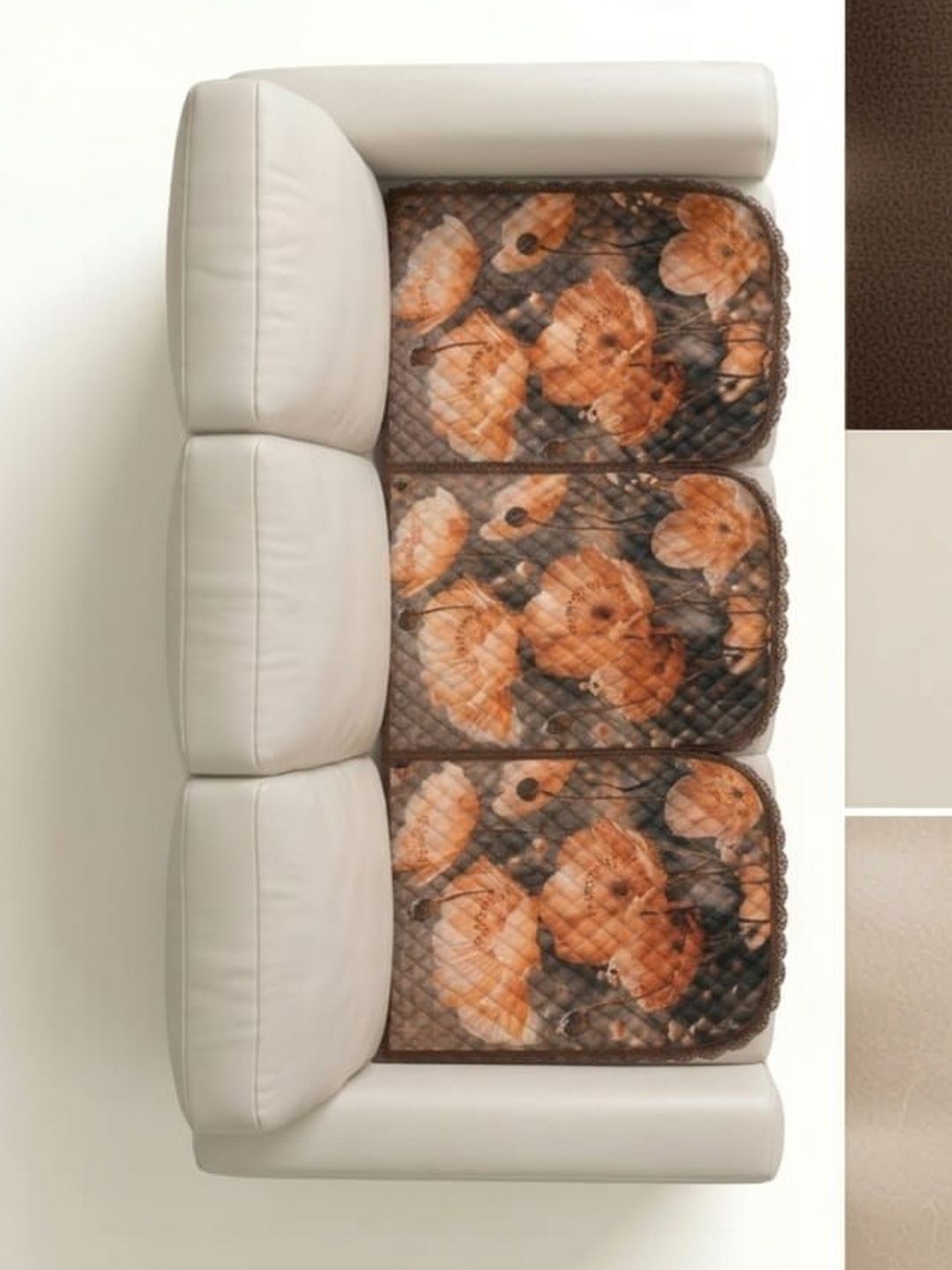 RAINBOW FURNISHINGS Orange Printed 3 Piece Sofa Cover Without Arms-picture-43