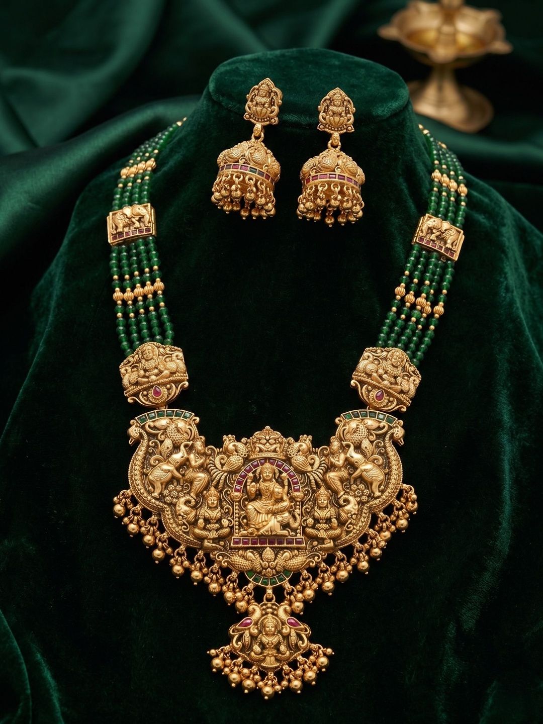 Bagdo Gold-Plated Temple Stone Studded & Beaded Necklace and Earrings-picture-55