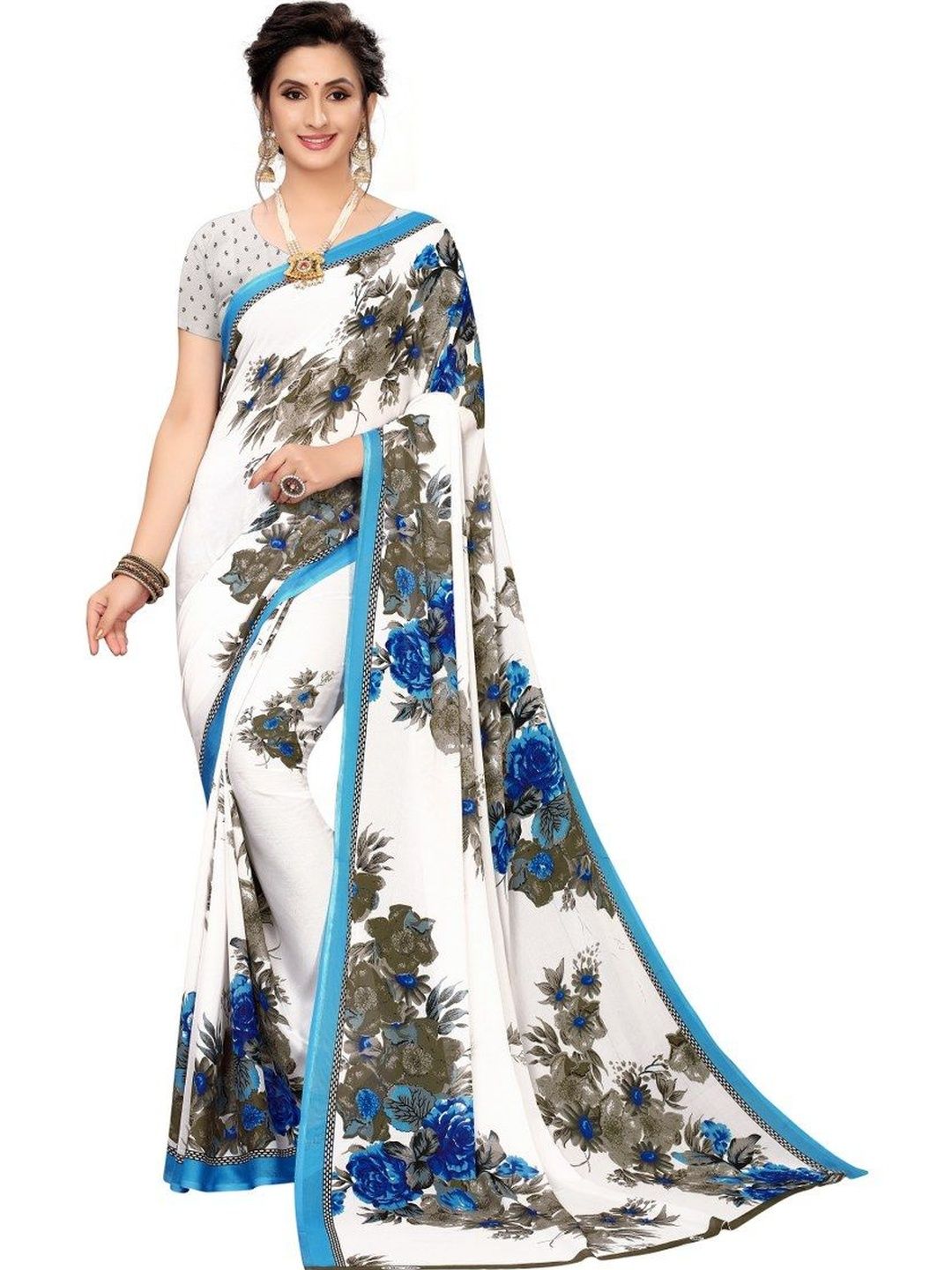 Varutex Floral Poly Georgette Saree-picture-22