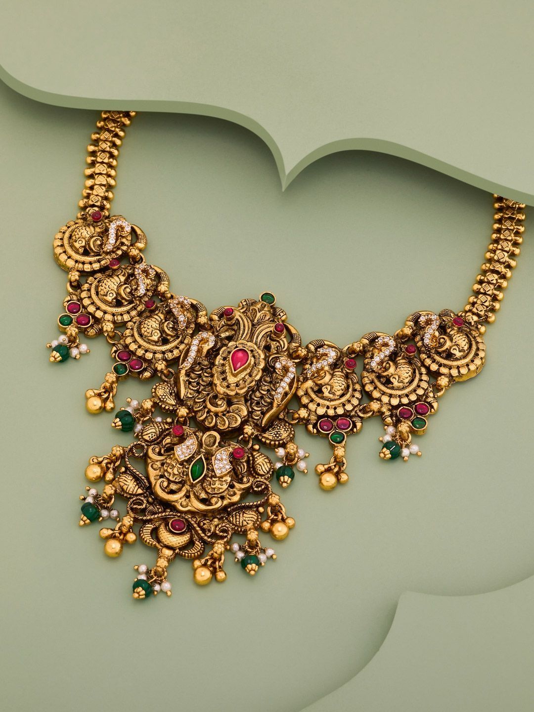 Kushal's Fashion Jewellery Sterling Silver Gold-Plated Temple Necklace-picture-46