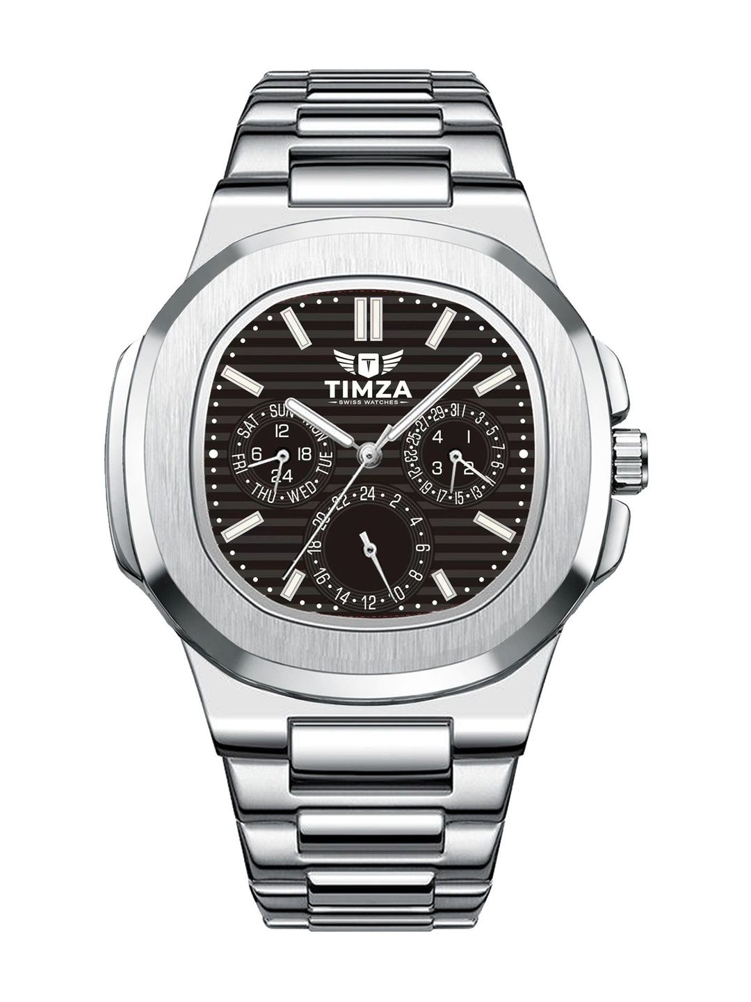 TIMZA Men Dial & Stainless Steel Bracelet Style Straps Analogue Watch TMZ_1007_BKSL_SQ-picture-12