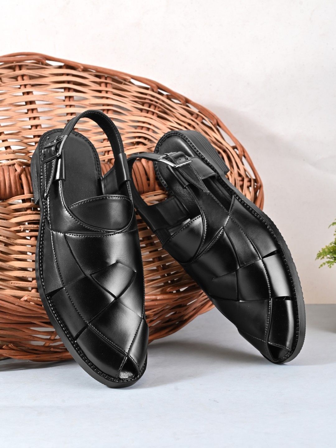 HERE&NOW Men Black Synthetic Leather Casual Comfort Lightweight Slip On Shoe Style Sandals-picture-11
