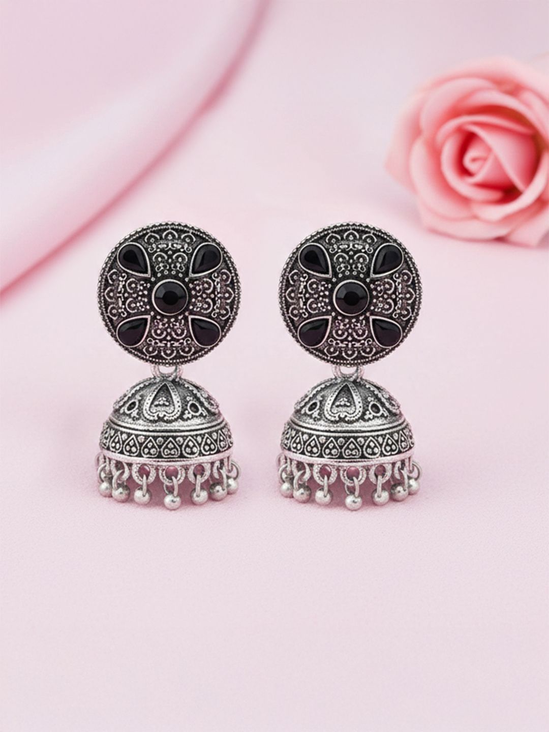 Stylishkudi Artificial Stones Studded Oxidised Dome Shaped Jhumkas-picture-31