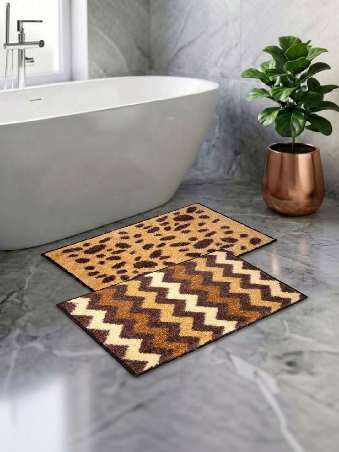 Athom Living Pack Of 2 Brown Printed Anti Slip Bath Mat-picture-32