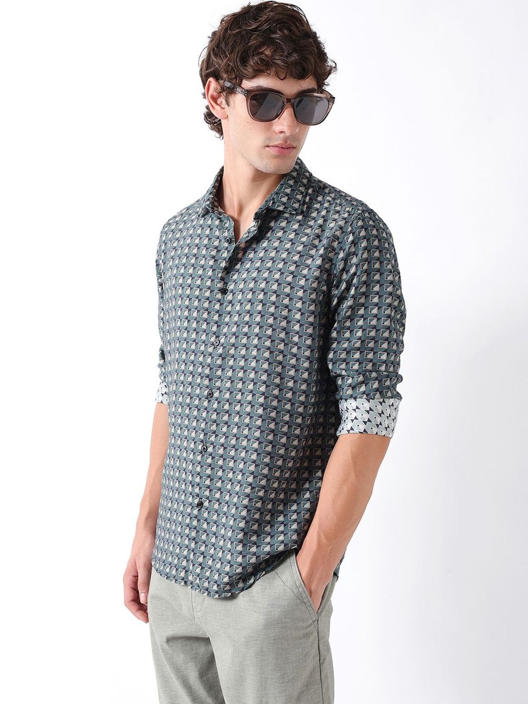 THE BEAR HOUSE Men Geometric Printed Slim Fit Casual Shirt-picture-29