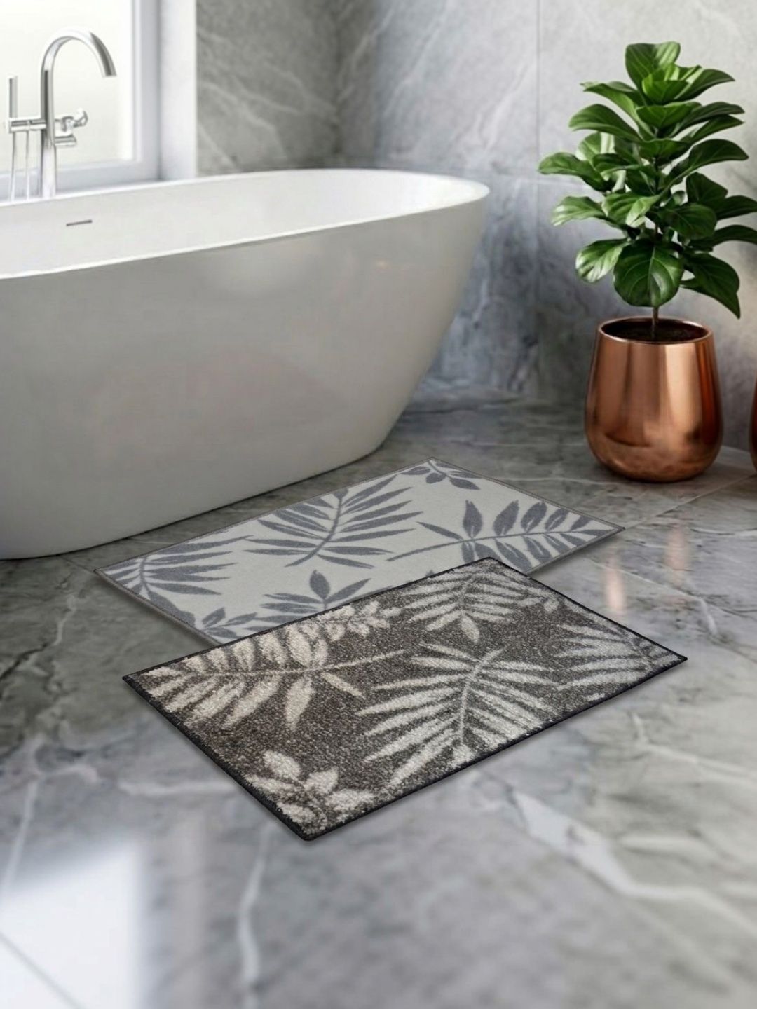 Athom Living Grey & White 2-Pieces Printed Anti-Slip Doormats-picture-10