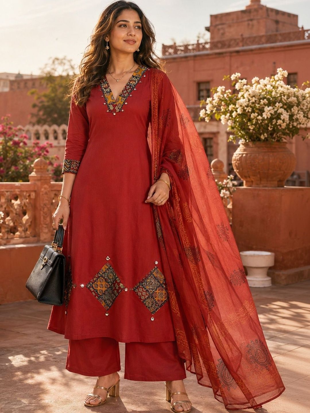Berrylicious Women Ethnic Motifs Regular Thread Work Pure Cotton Kurta with Palazzos & With Dupatta-image-18