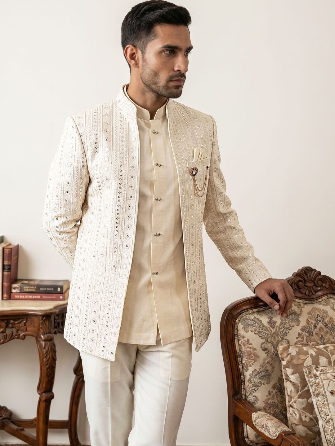 SOURAGYA Embroidered Sherwani Set-image-46