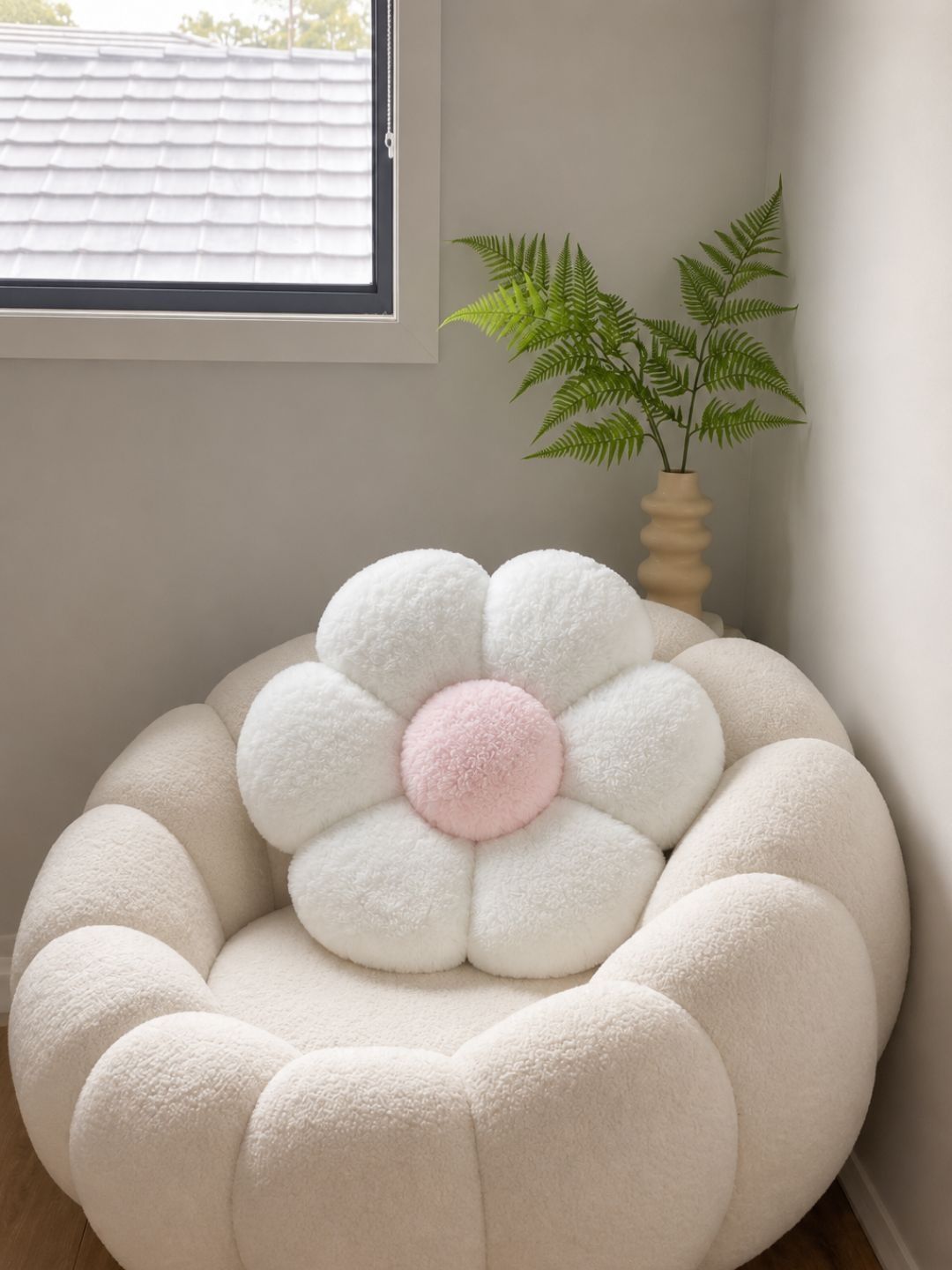 Dhrohar White & Pink Flower Shape Teddy Plush Cushion Pillow-image-27