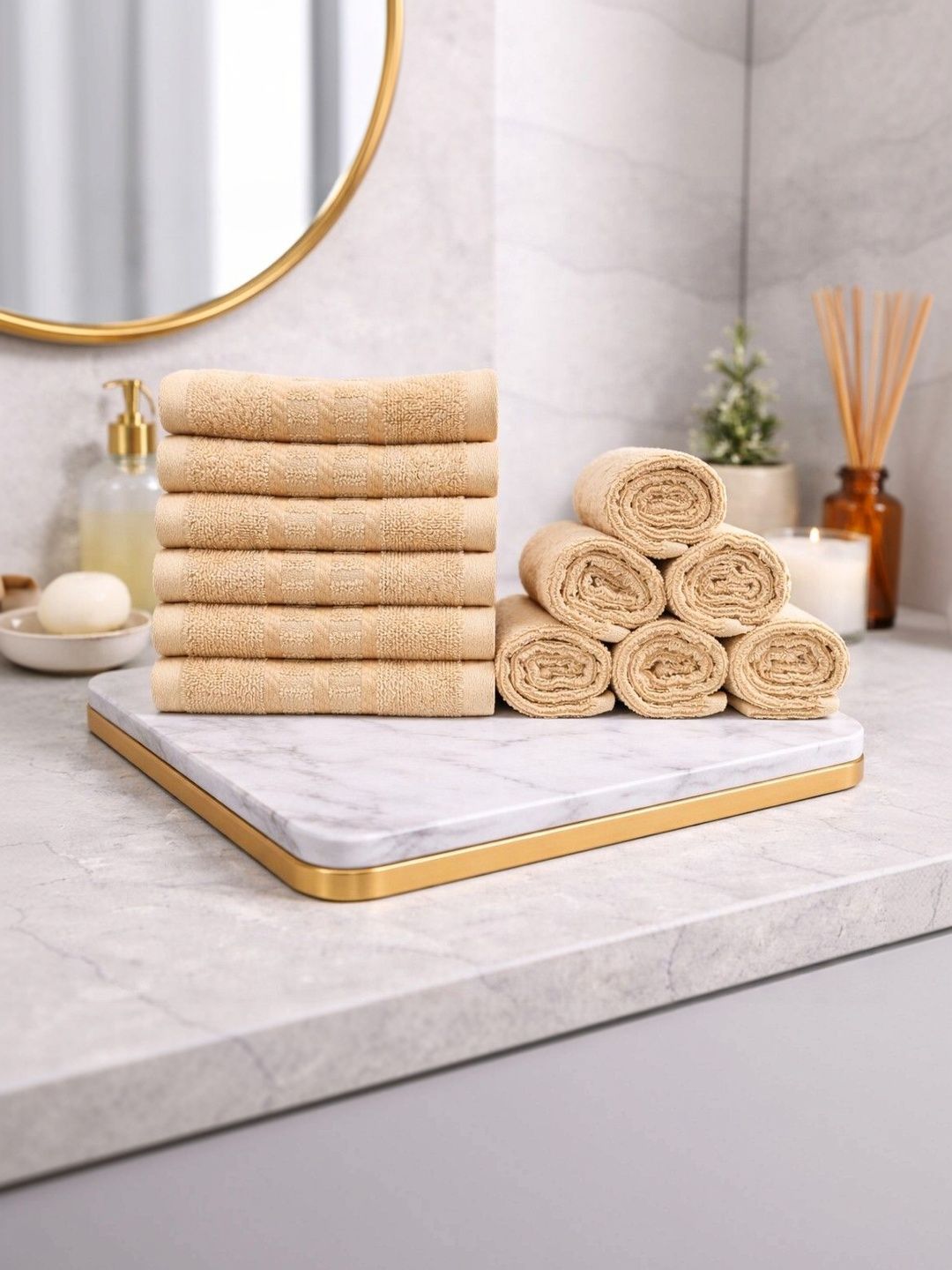 CasPure 12-Pcs Beige Durable 500 GSM Face Towels-image-21