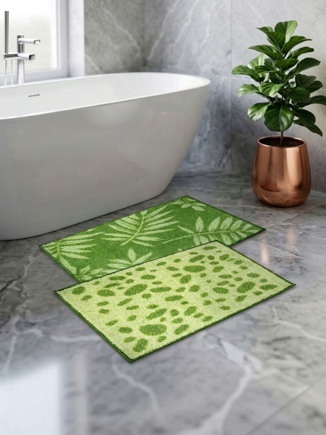 Athom Living Pack Of 2 Green Printed Anti Slip Bath Mat-picture-30