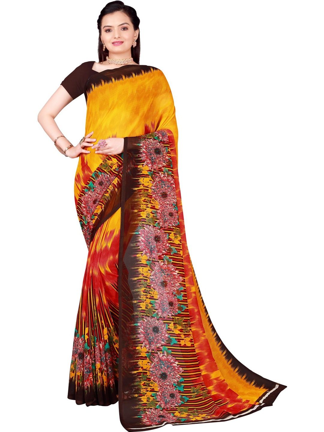 Varutex Floral Poly Georgette Saree-picture-12