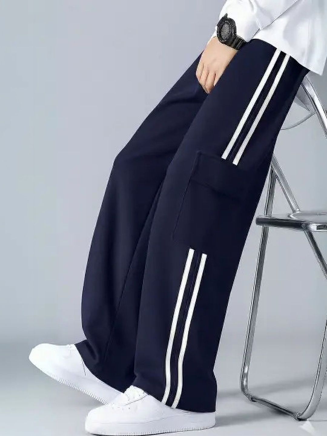 Veltick Men Striped Straight Fit High-Rise Trousers-image-20